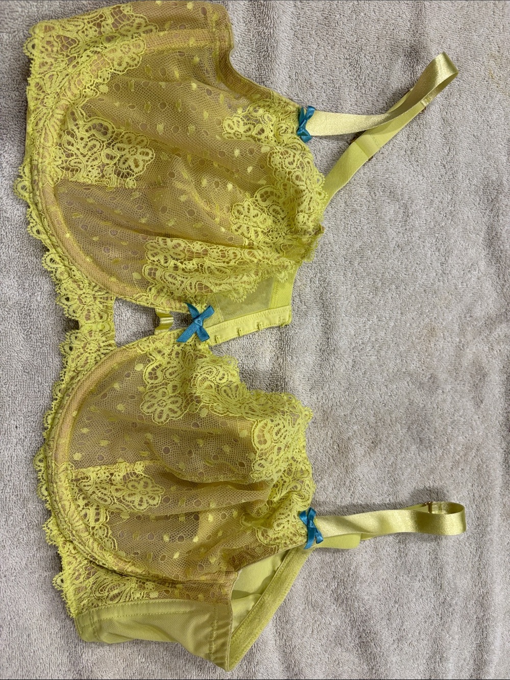 Cacique Yellow Lace Sheer Underwire Bra with Blue Bows